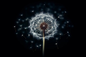 Glowing dandelion in the dark&mdash;a mesmerizing bioluminescent bloom in a mystical floral fantasy.