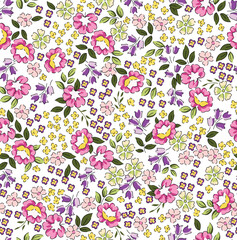 seamless pink vector leaves and flower pattern on white background