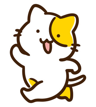 ウォーキングするかわいいねこのキャラクターのデフォルメイラスト
