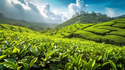 Natural background with tea plantations.