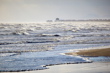 Rough sea and big waves in Marina di Ravenna, Italia