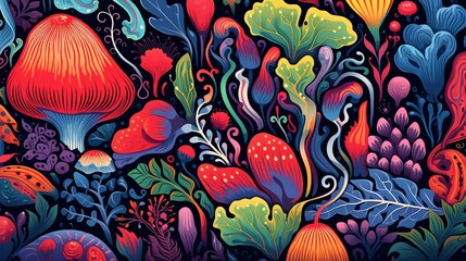 Vibrant abstract floral pattern: modern botanical illustration for creative projects