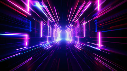 Neon lights glow tunnel abstract background. Generative ai background design.