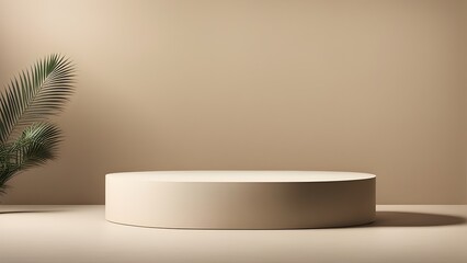 Chic beige podium with texture for elegant product displays and luxury shadows.