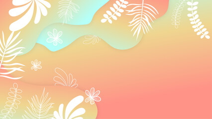 Orange blue and white vector realistic summer vacation abstract background. Summer background with beach, flower, floral, coconut, leaf, and sun