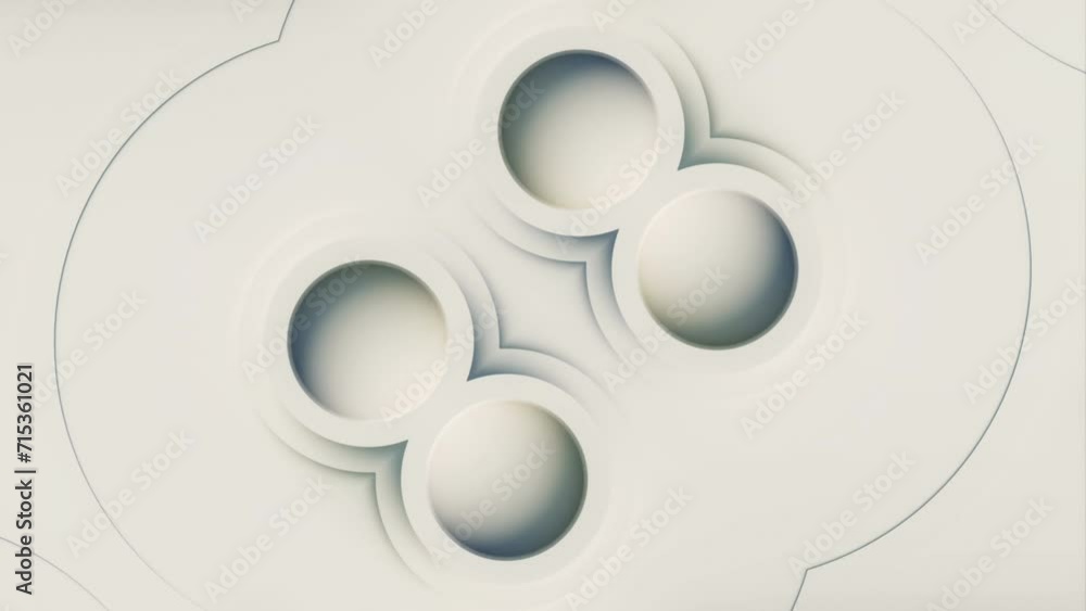 Poster digital seamless loop animation of an intricate geometric pattern of moving white rings. 3d renderin