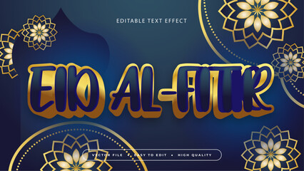 Blue and gold eid al fitr 3d editable text effect - font style. Ramadan text style effect