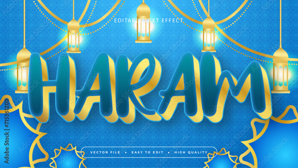 Poster blue and gold haram 3d editable text effect - font style. ramadan text style effect