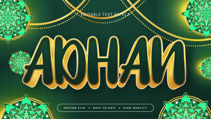 Green and gold adhan 3d editable text effect - font style. Ramadan text style effect