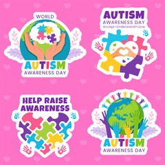 Autism Awareness Day Label Flat Cartoon Hand Drawn Templates Background Illustration