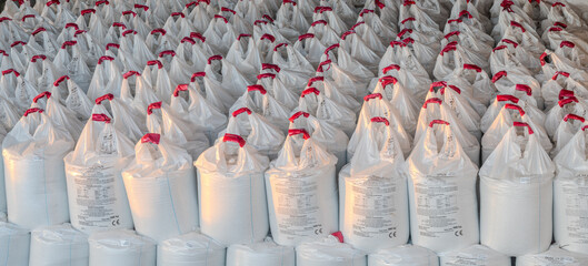 Stack of fertiliser bags in storage