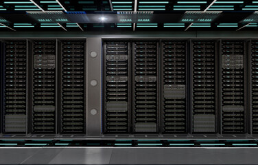 Server racks in server room data center.3D illustration. - 715362870