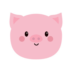 Pink pig round head icon. Smiling face. Cute cartoon kawaii funny baby character. Hog swine sow animal. Flat design. Educational card for kids. White background. Isolated.