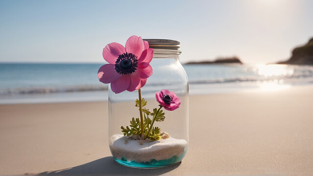 A Captivating Anemone Jar Amidst Beach Serenity AI GENERATED