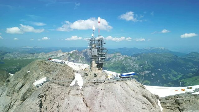 Drone Switzerland 4k. Titlis summit, mountain peak of Uri Alps. popular ski resort and day trip destination from Lucerne.