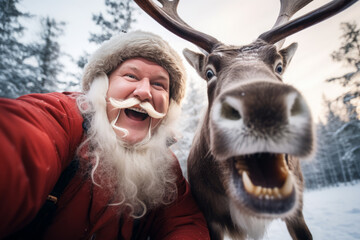 Christmas Joy Selfie with Santa Claus and Reindeer.