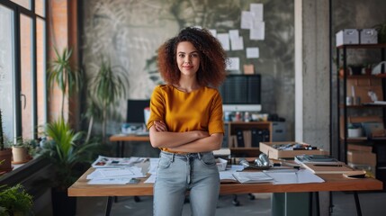 Female graphic design standing on marketing office