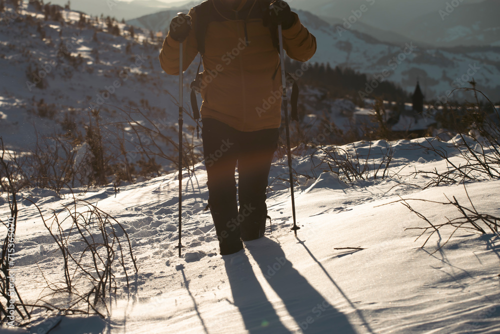 Canvas Prints hiker in a wintry mountain landscape