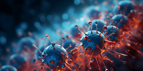 Virus Background. Microscopic View of Floating Virus Cells - obrazy, fototapety, plakaty