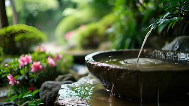 The gentle sound of water trickling in a serene Zen garden.