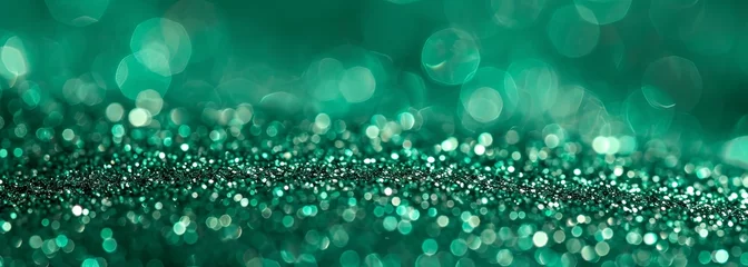 Foto op Plexiglas Abstract shiny green glitter background. Emerald green glitter wide horizontal background © Jane Kelly