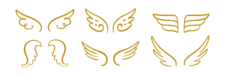 Fotobehang Heraldic Angel wings vintage set. Hand drawn logo © artrise