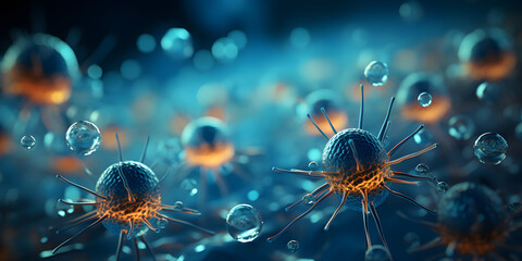 Virus Background. Microscopic View of Floating Virus Cells