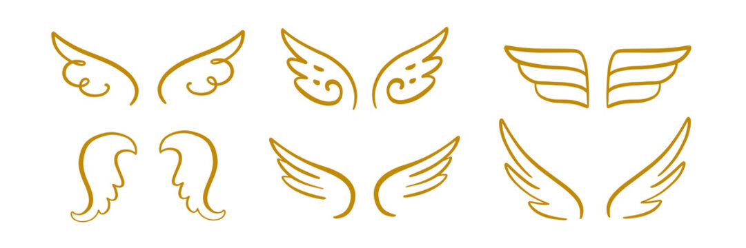 Heraldic Angel wings vintage set. Hand drawn logo