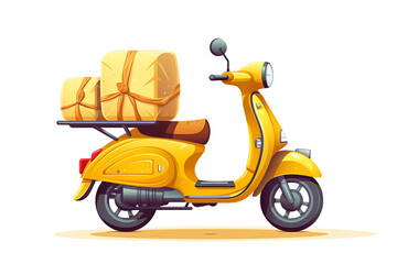 Yellow moped on isolated background