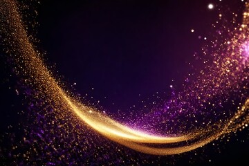 Golden waves on a dark purple background with gold dust particles - obrazy, fototapety, plakaty