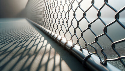 an iron mesh fence, akin to tennis court boundaries