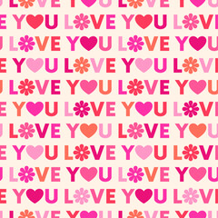 Seamless pattern of word LOVE YOU typography design for valentine's day.