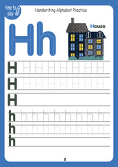 Obraz premium Handwriting workbook for children. Worksheets for learning letters. Activity book for kids. Educational pages for preschool. Letter H