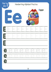 Handwriting workbook for children. Worksheets for learning letters. Activity book for kids. Educational pages for preschool. Letter E
