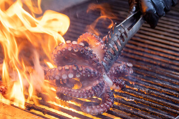 grilled octopus fire grilled fish dish - 715368485