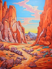 Ancient Desert Landforms: Vibrant Acrylic Landscape Art Showcase - obrazy, fototapety, plakaty
