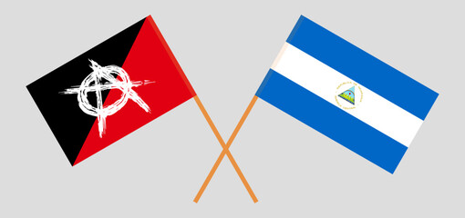 Crossed flags of anarchy and Nicaragua. Official colors. Correct proportion