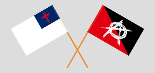 Crossed flags of christianity and anarchy. Official colors. Correct proportion