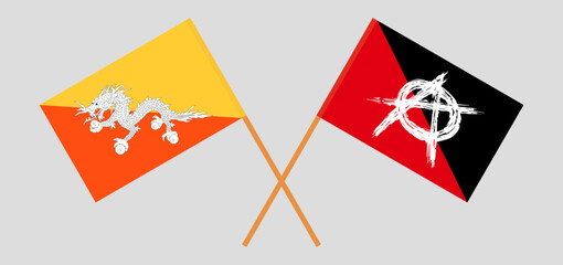 Crossed flags of Bhutan and anarchy. Official colors. Correct proportion
