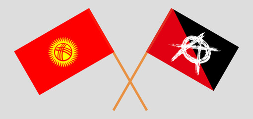 Crossed flags of Kyrgyzstan and anarchy. Official colors. Correct proportion