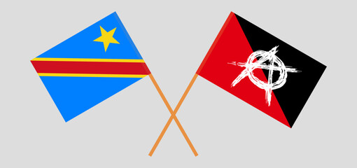 Crossed flags of Democratic Republic of the Congo and anarchy. Official colors. Correct proportion