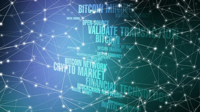 Digital money rise of bitcoin and crypto market, connected lines of profit and strategy in cryptocurrency world, worth of digital assets and proof of work in blockchain network