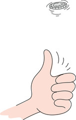 Heads and coins with a coin. Illustration of hand throwing a coin in the air. Heads or tails.