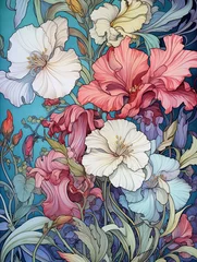 Fototapeten Art Nouveau Floral Designs: Seascape Art Print with Oceanic Floral Fusion © Michael