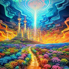 Colorful fantasy landscape. Colorful fantasy background. Digital illustration