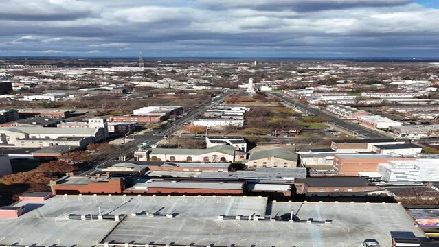 Drone shot of the cityscape of Trenton the Capital of New Jersey State on a sunny day, United States