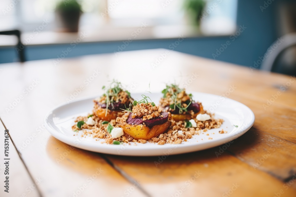 Sticker roasted beets with feta cheese crumbles on top