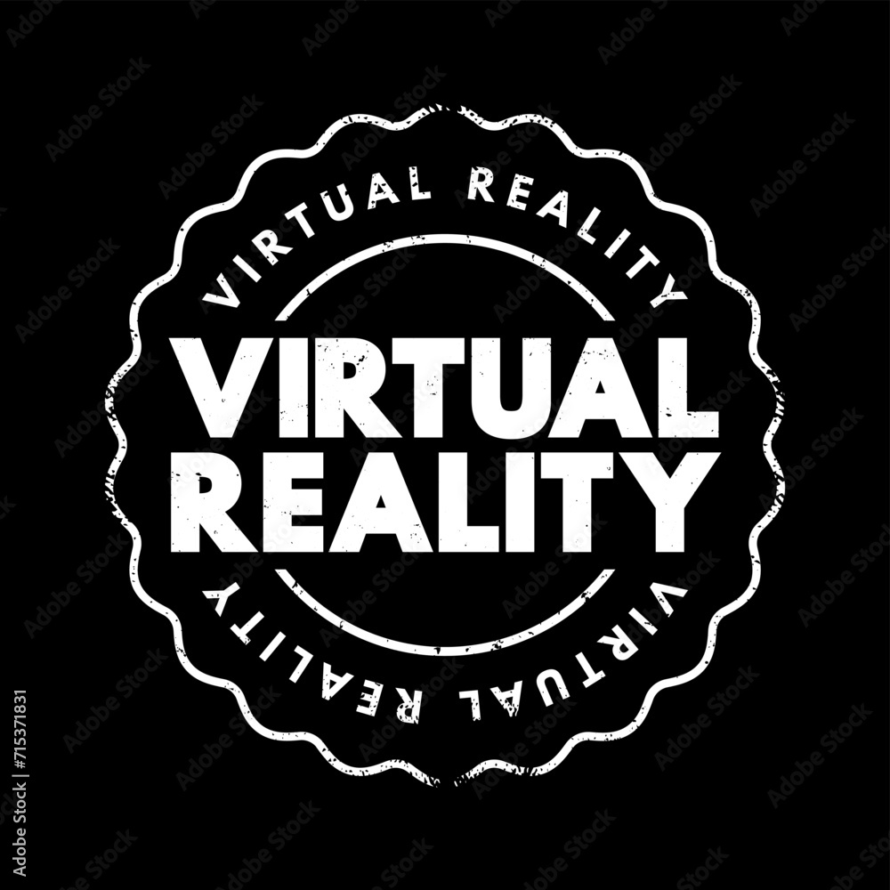 Poster virtual reality - computer-generated environment with scenes and objects that appear to be real, tex