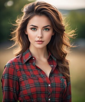  a beautiful brunette Scottish girl, green eyes, messy beehive hair style, 