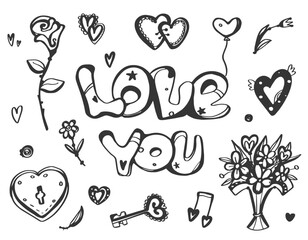 Set of vector doodles with the sign 